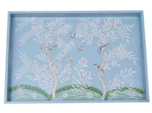 Wood Breakfast Tray in Blue with Chinoiserie Design - The Mayfair Hall