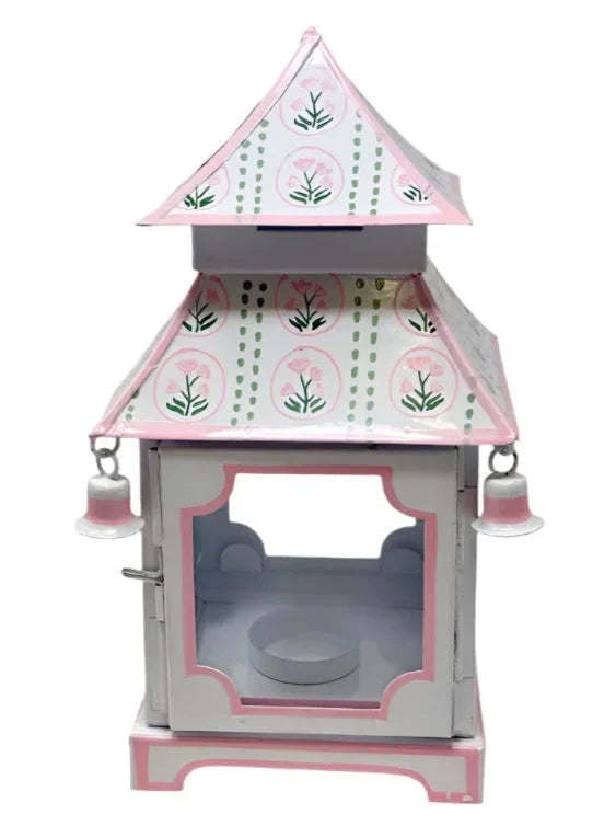 Pagoda Lantern in White and Pink with Tulip Design (3 Sizes) - The Mayfair Hall