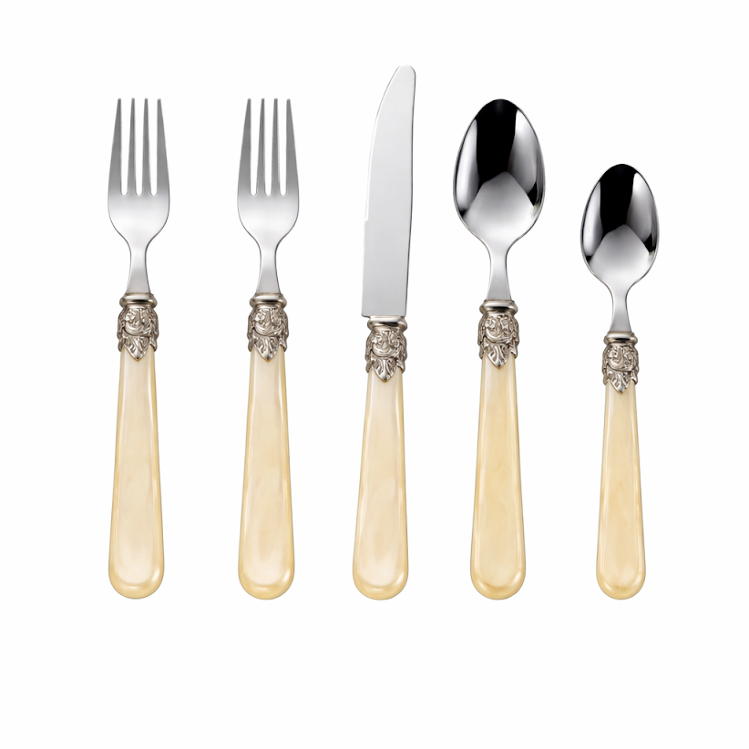 White Pearlized Five Piece Flatware Set