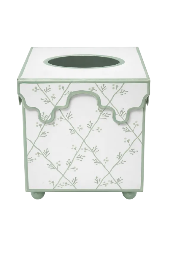 Soft Green Trellis Scalloped Floral Tissue Holder