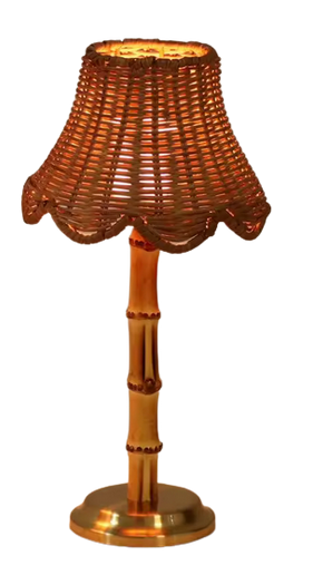 Bamboo Rechargeable Lamp with Wicker Shade
