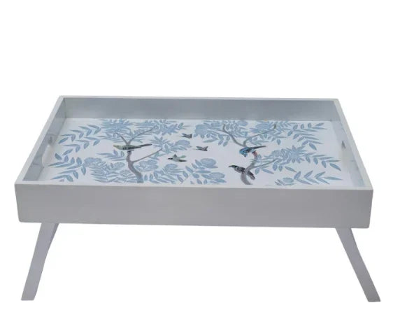Wood Breakfast Tray in Ivory with Chinoiserie Design - The Mayfair Hall