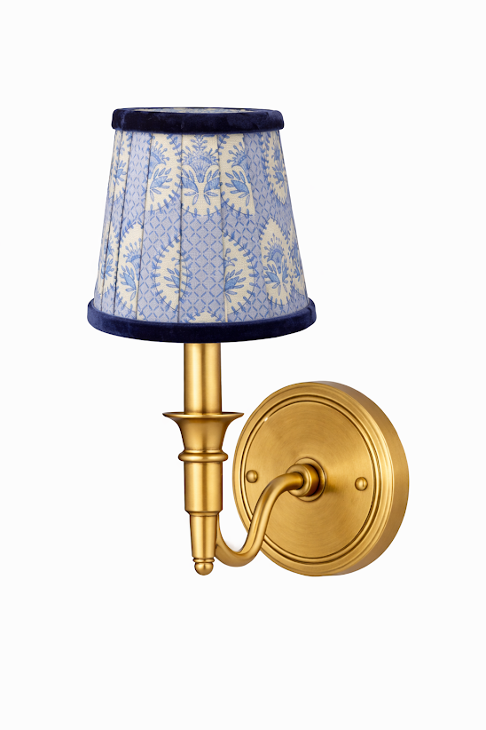 Blue Palm & Navy Velvet Trim Sconce Shade