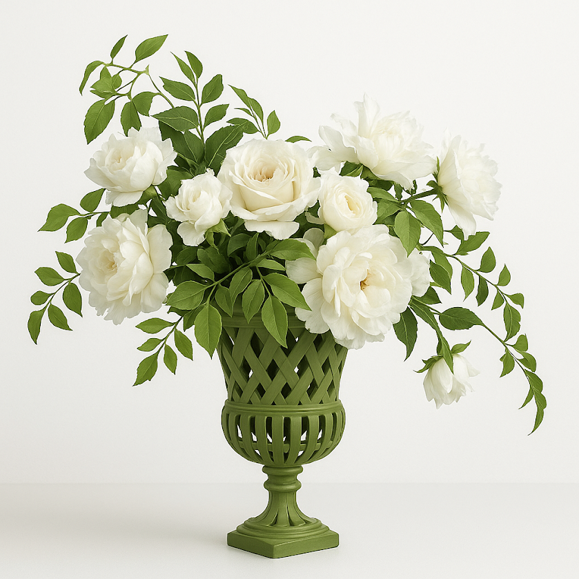Lawn Green Cast Aluminum Fretwork Urn and Pedestal (3 Options)