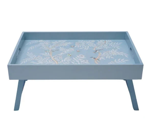 Wood Breakfast Tray in Blue with Chinoiserie Design - The Mayfair Hall