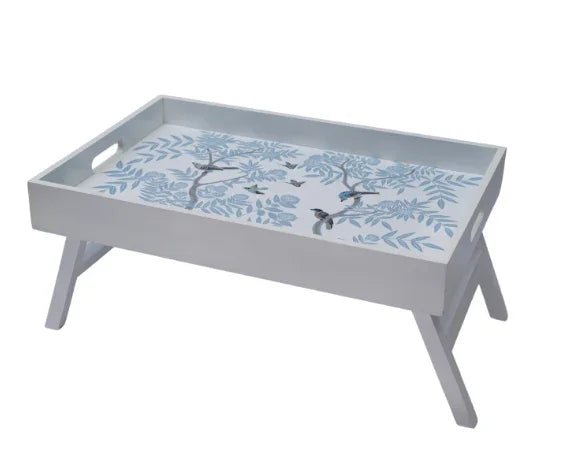 Wood Breakfast Tray in Ivory with Chinoiserie Design - The Mayfair Hall