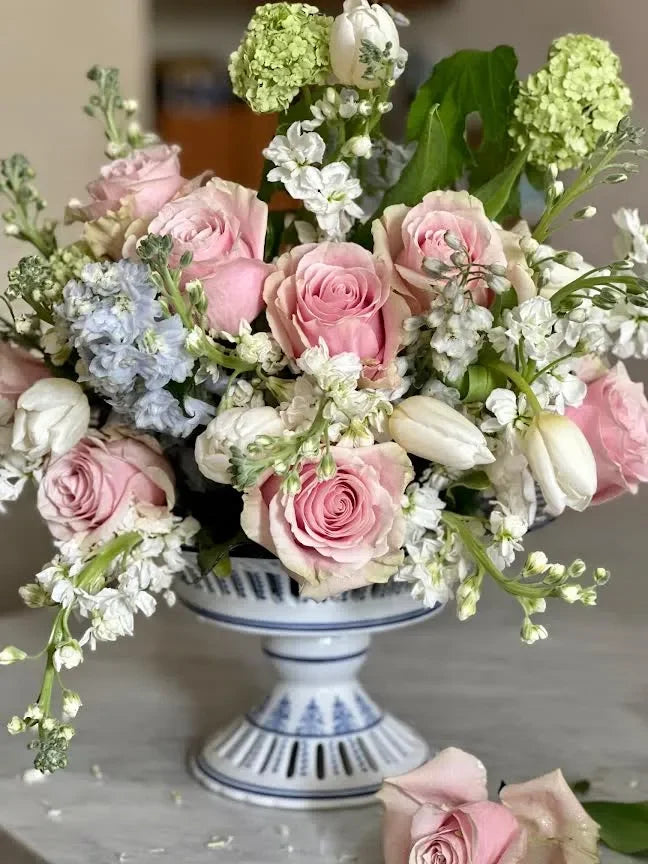 Blue and White Pierced Pedestal Bowl - The Mayfair Hall