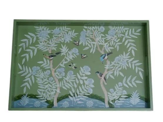 Chinoiserie Wood Breakfast Tray in Green - The Mayfair Hall