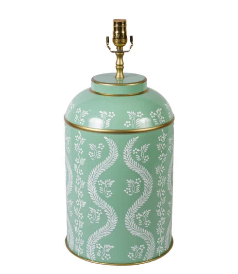 Metal Caddy Lamp in Green & White with Ikat Design