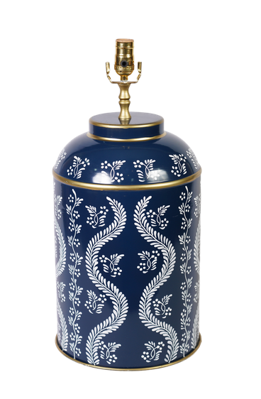 Navy Ikat Trellis Tea Caddy Lamp