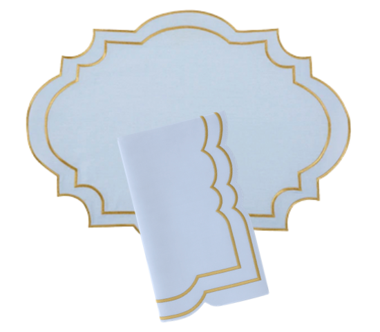 Nantucket Pale Blue & Gold Placemat & Napkin