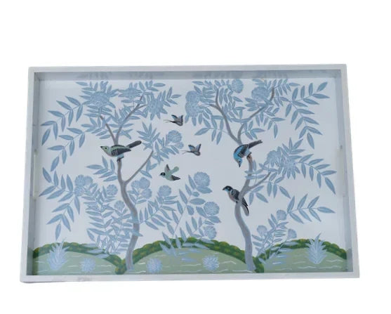 Wood Breakfast Tray in Ivory with Chinoiserie Design - The Mayfair Hall