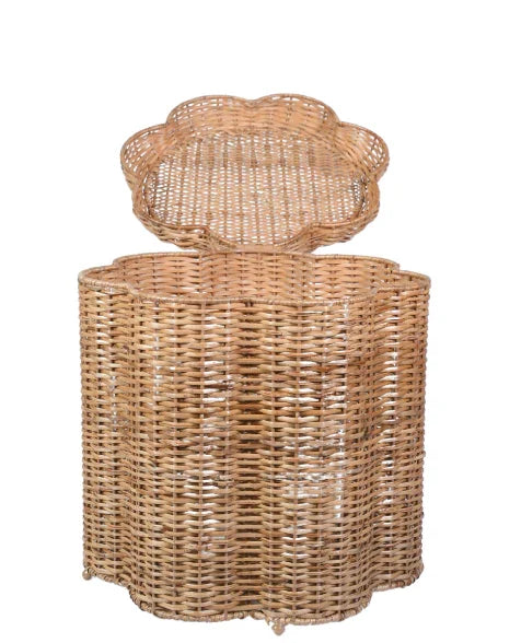 Scalloped Wicker Storage Ottoman