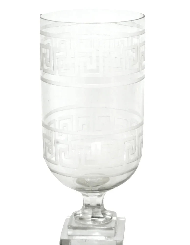 Tall Etched Double Greek Key Hurricane - The Mayfair Hall