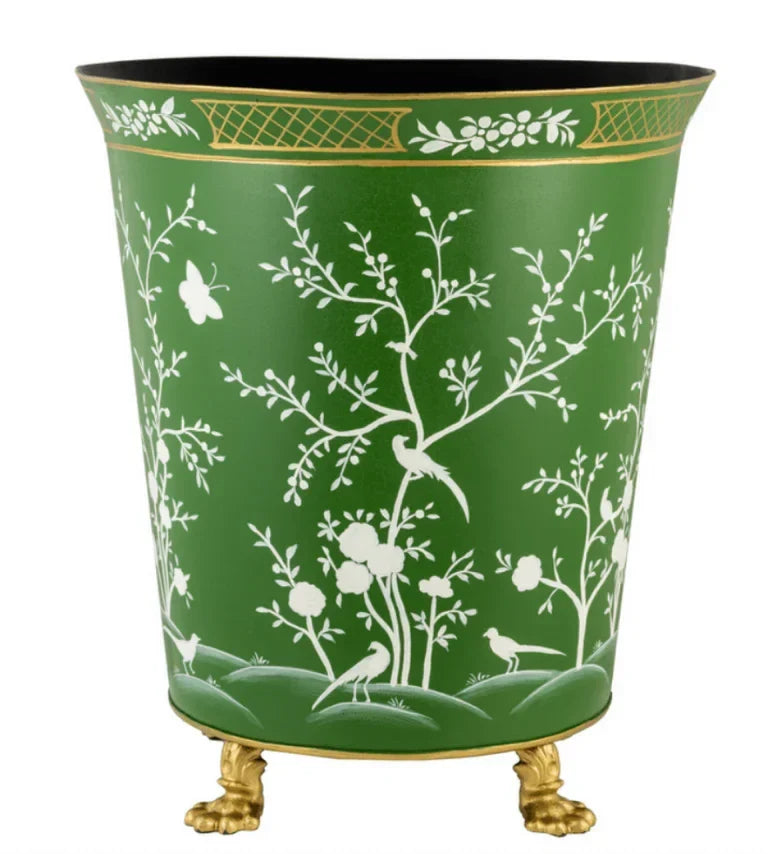 Moss Green & White Chinoiserie Footed Planter - The Mayfair Hall