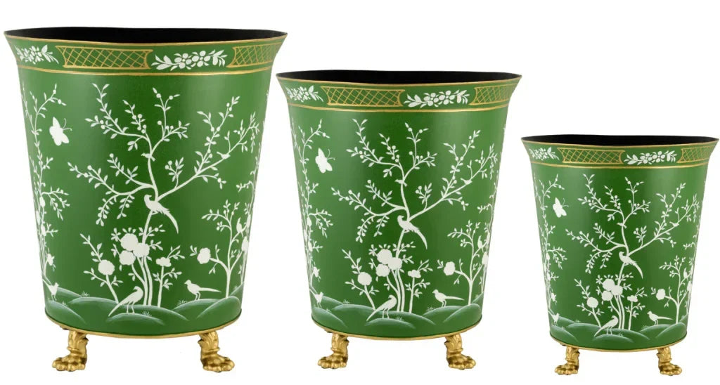 Moss Green & White Chinoiserie Footed Planter - The Mayfair Hall