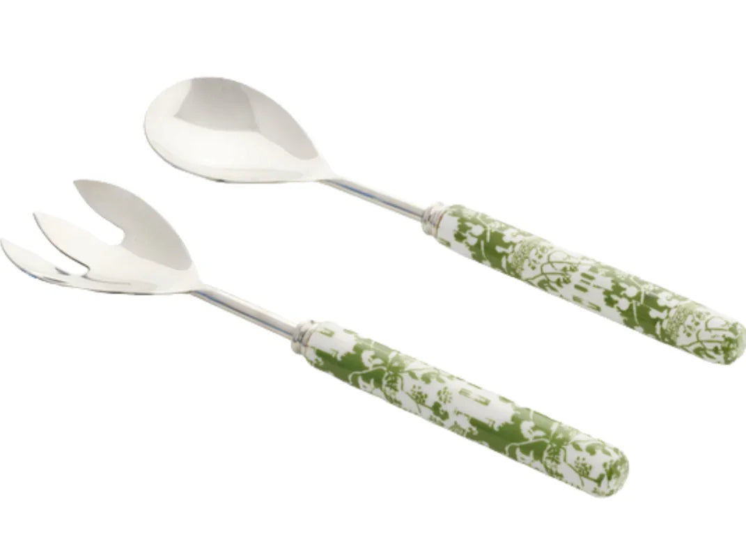 Green PAGODA ENAMELED SALAD SERVERS - The Mayfair Hall
