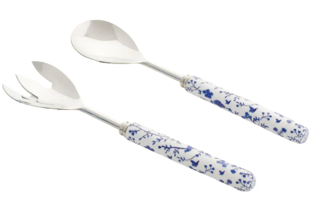 Floral and Vine Enameled Salad Servers - The Mayfair Hall
