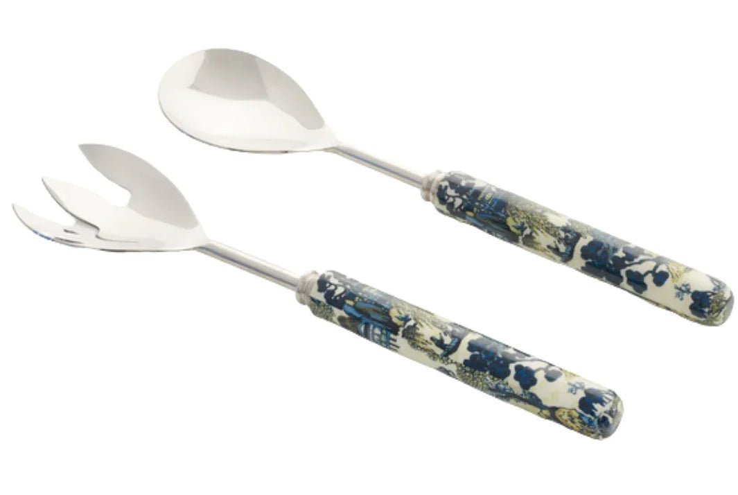 Chinoiserie Blue and Green ENAMELED SALAD SERVERS - The Mayfair Hall