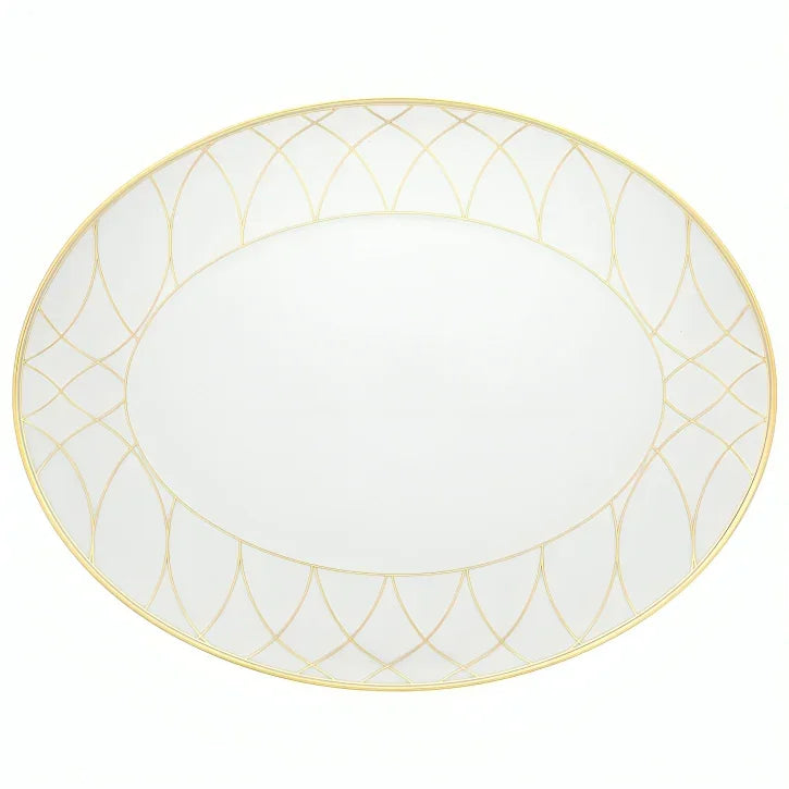 Terrace Porcelain Oval Platter in White and Gold - The Mayfair Hall