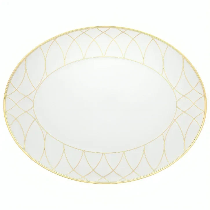 Terrace Porcelain Oval Platter in White and Gold - The Mayfair Hall