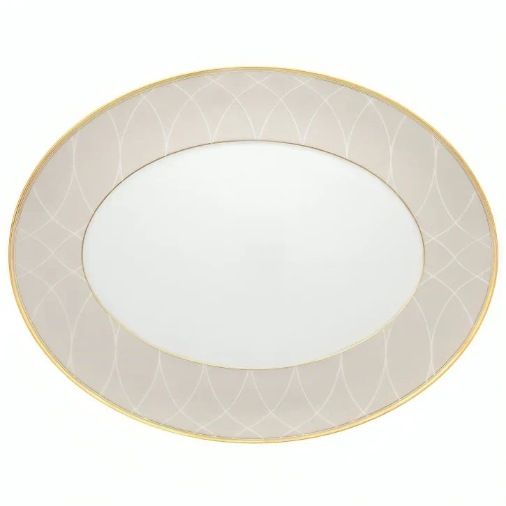 Terrace Porcelain Oval Platter in White and Gold - The Mayfair Hall