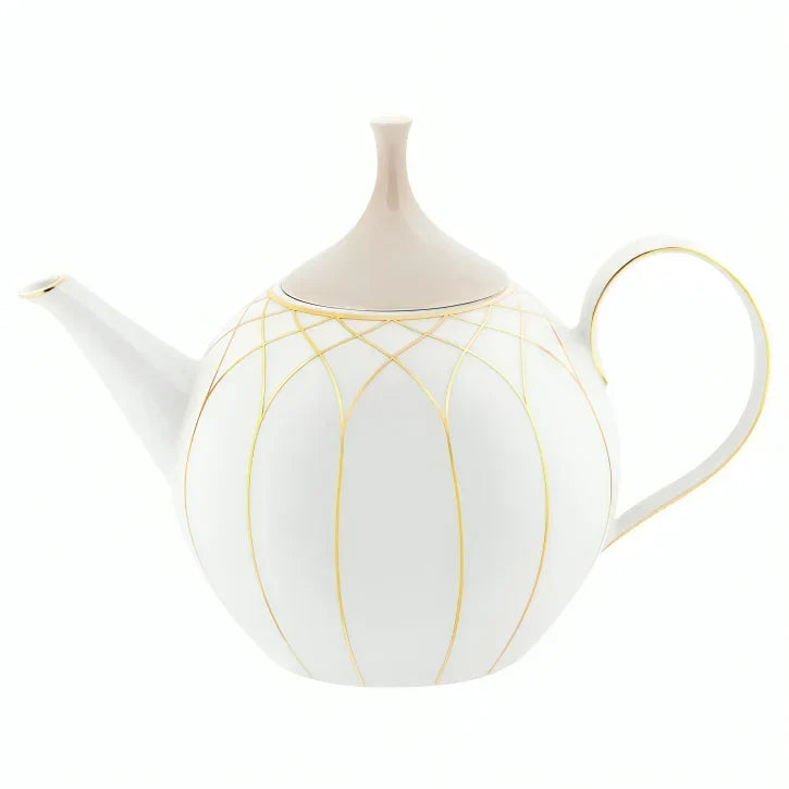 Terrace Porcelain Tea Pot in White and Gold - The Mayfair Hall