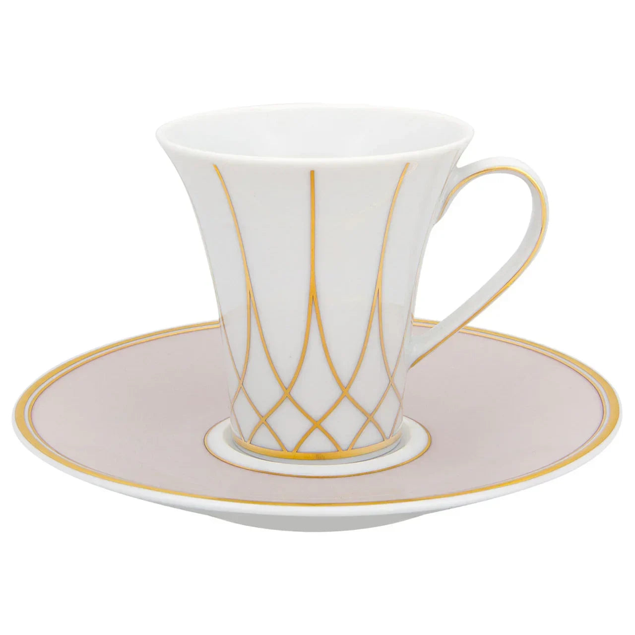 Terrace Porcelain Coffee Cup & Saucer in White and Gold (Set of 4) - The Mayfair Hall