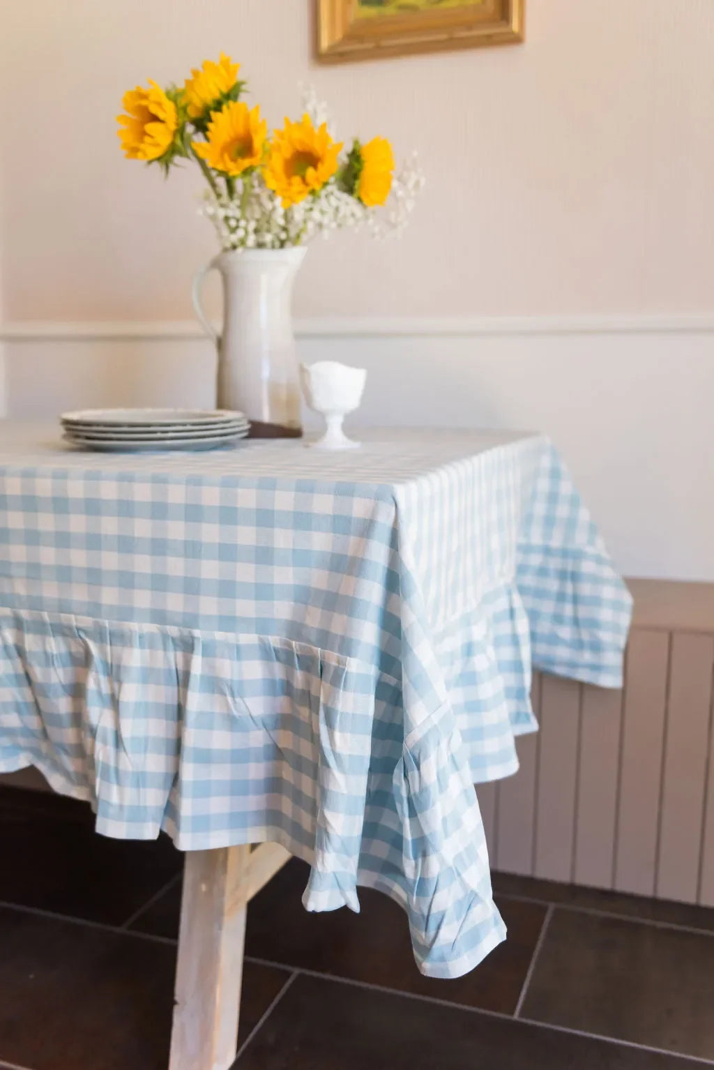 Blue Ruffled Gingham Tablecloth - The Mayfair Hall