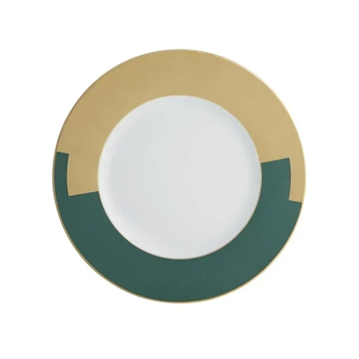 Emerald Porcelain Charger Plate in Matte Gold and Dark Green - The Mayfair Hall