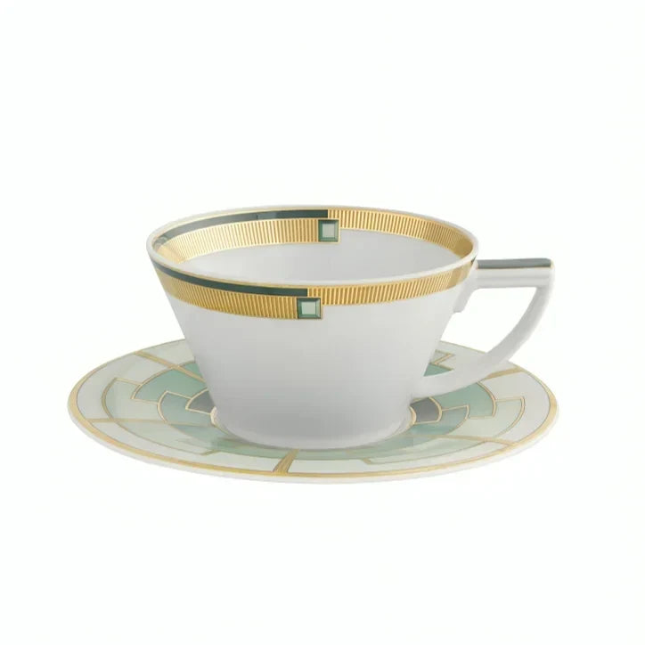 Emerald Porcelain Tea Cup with Saucer in White and Dark Green - The Mayfair Hall