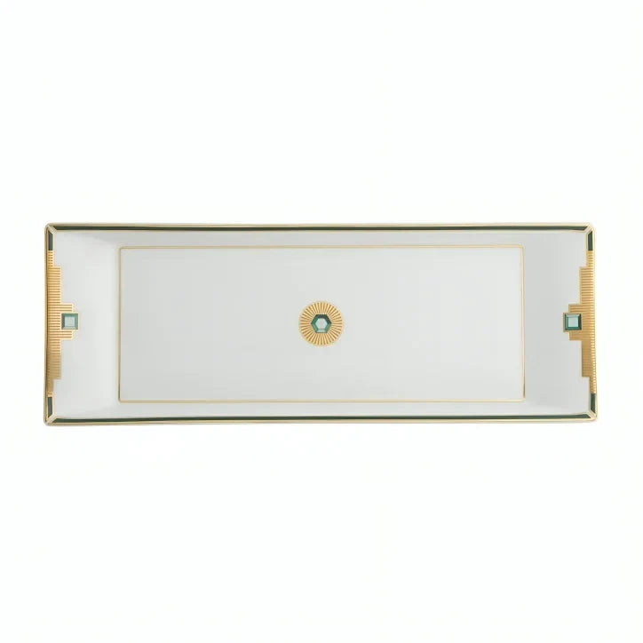 Emerald Porcelain Appetizers Tray in White and Matte Gold - The Mayfair Hall