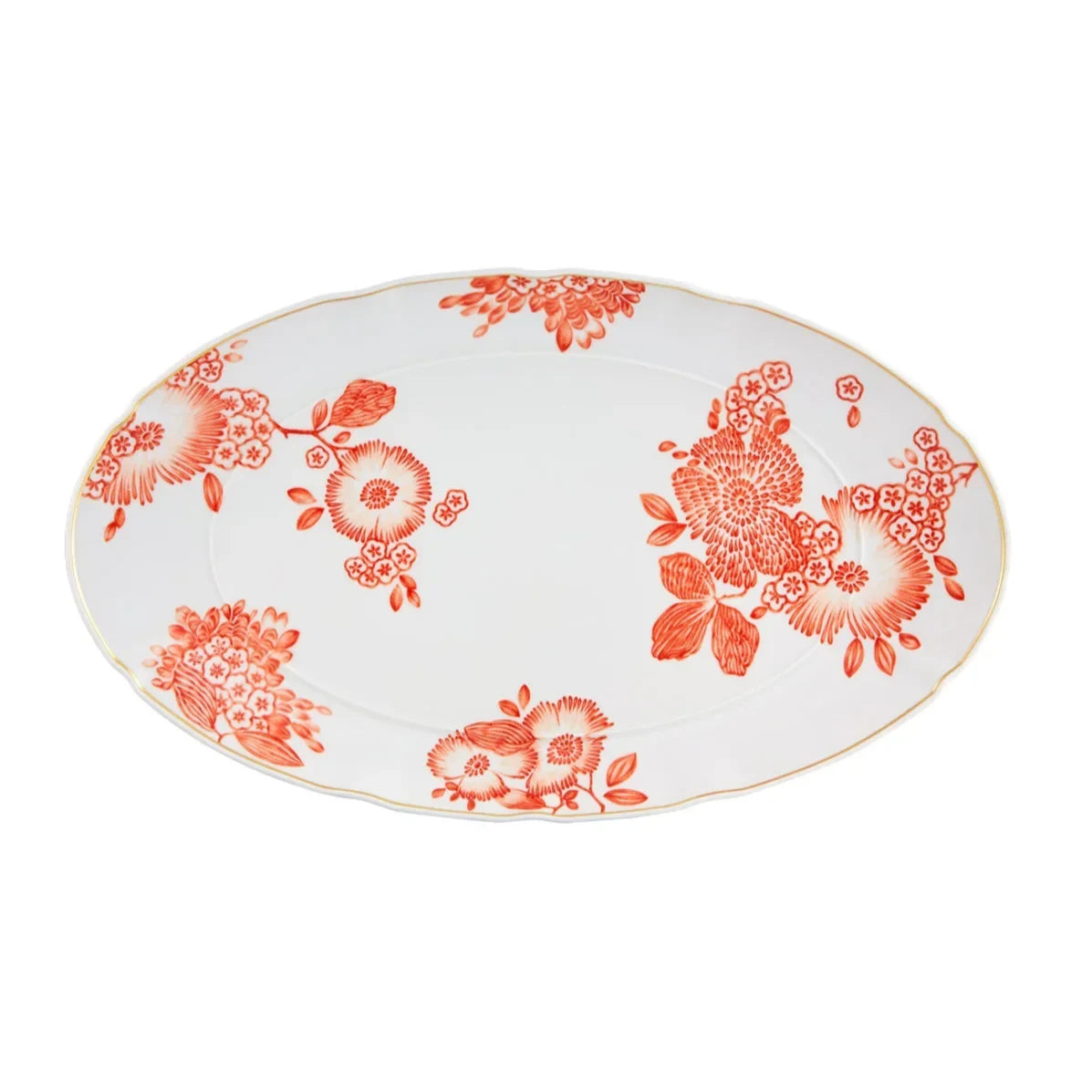 Coralina Porcelain Large Oval Platter in White and Red - The Mayfair Hall