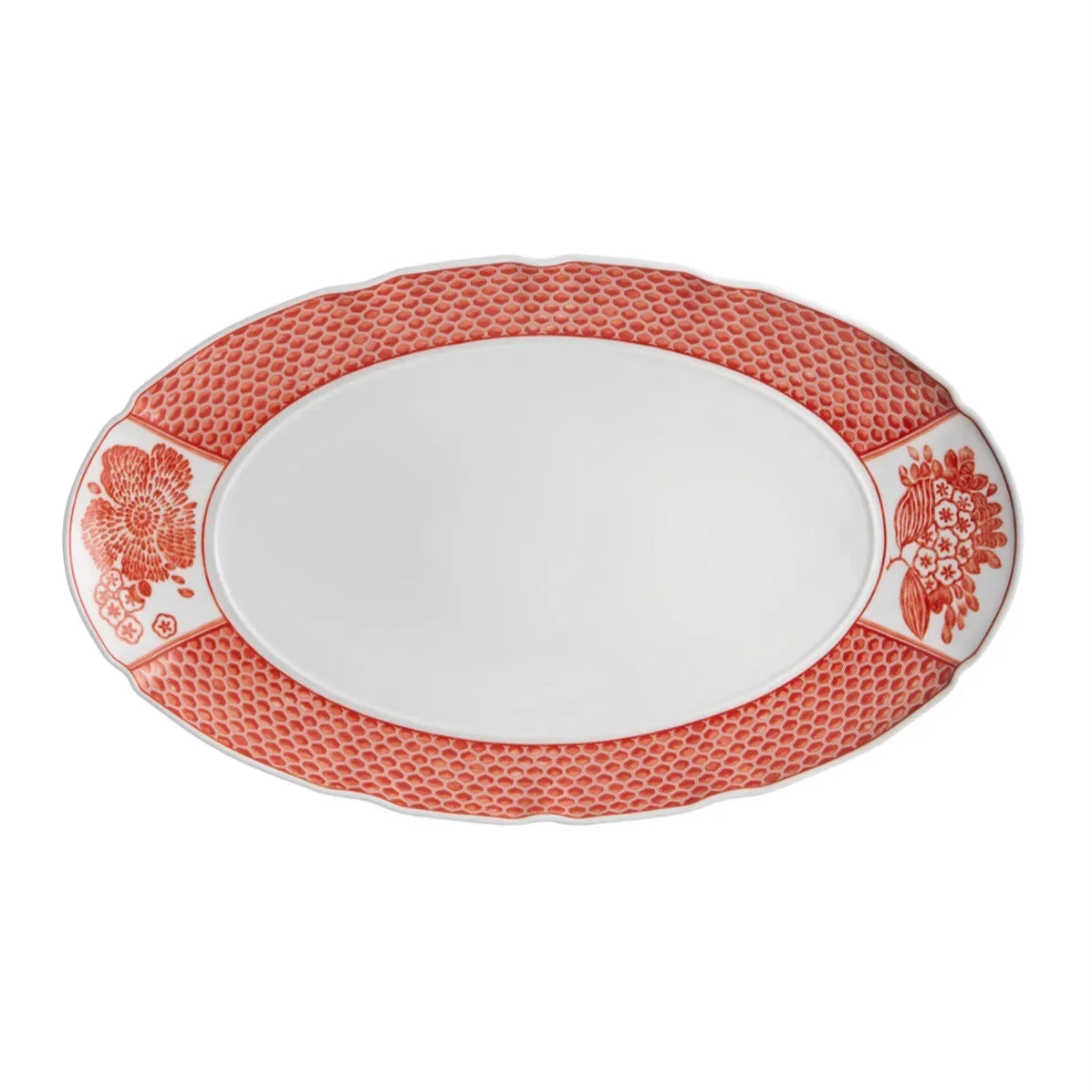 Coralina Porcelain Oval Platter in White and Red - The Mayfair Hall