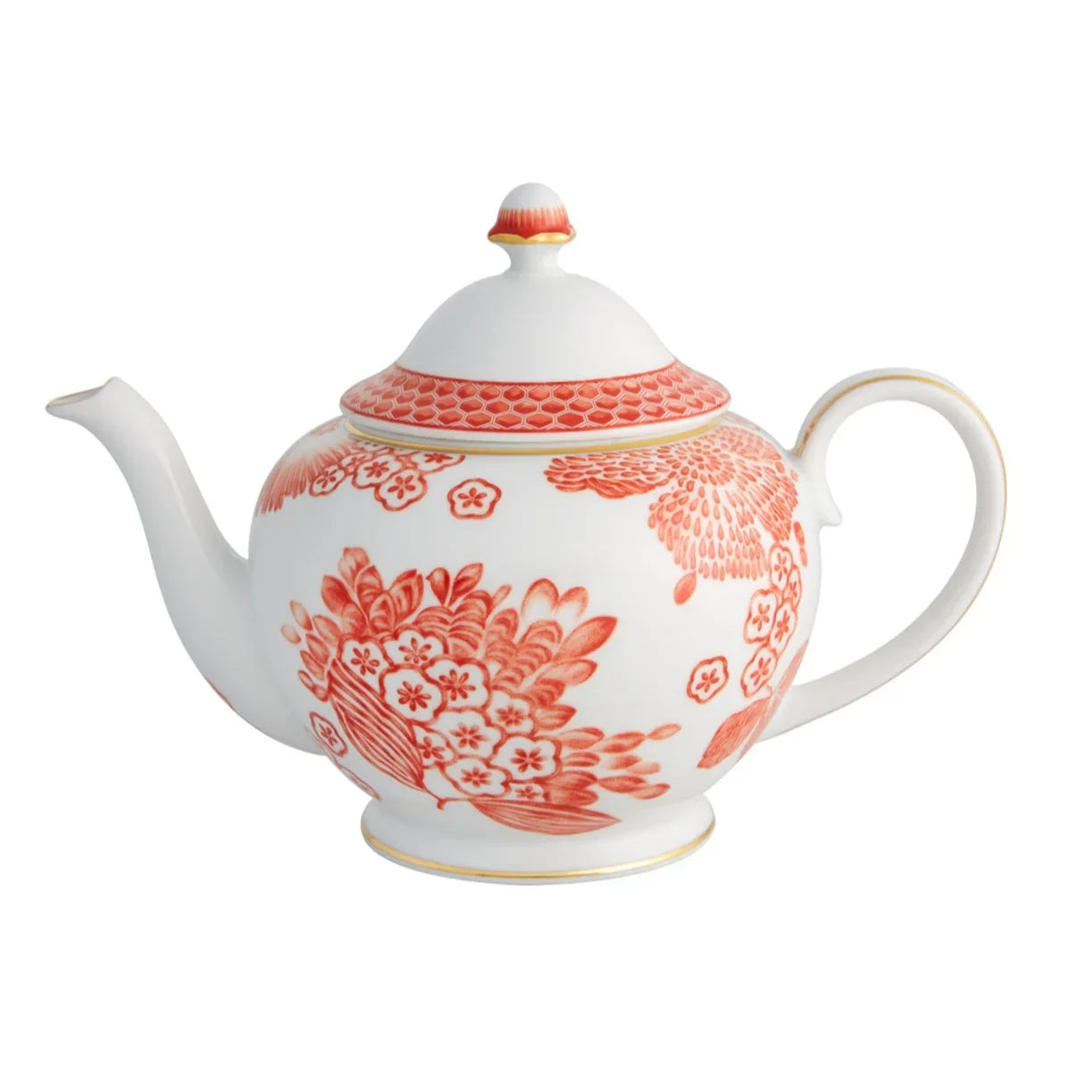 Coralina Porcelain Tea Pot in White and Red - The Mayfair Hall