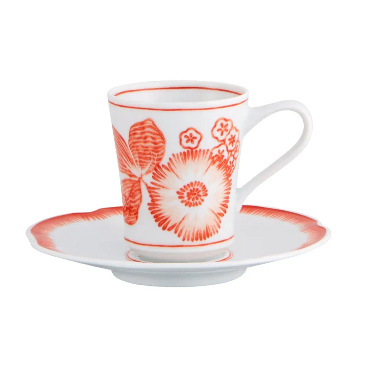 Coralina Porcelain Coffee Cup and Saucer in White and Red (Set of 4) - The Mayfair Hall