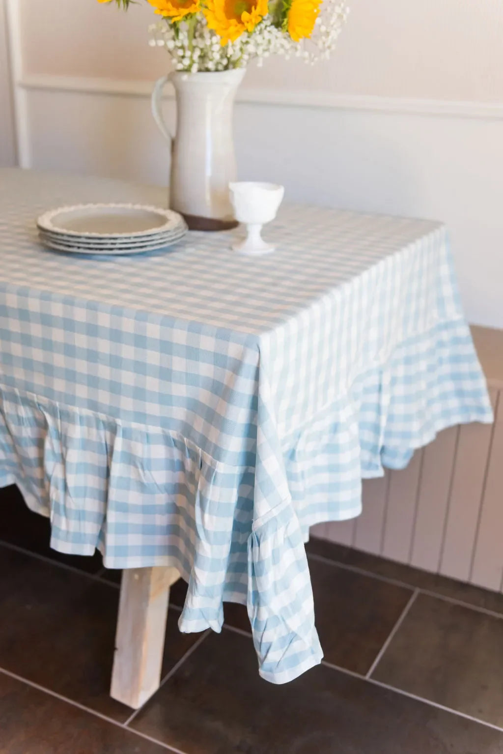 Blue Ruffled Gingham Tablecloth - The Mayfair Hall