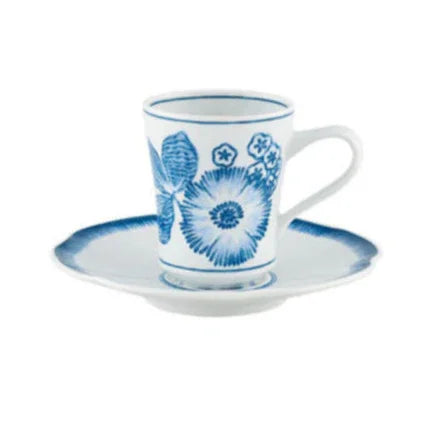 Coralina Porcelain Coffee Cup & Saucer in Blue and White (Set of 4) - The Mayfair Hall