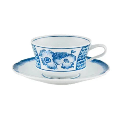 Coralina Porcelain Tea Cup & Saucer in Blue and White (Set of 4) - The Mayfair Hall
