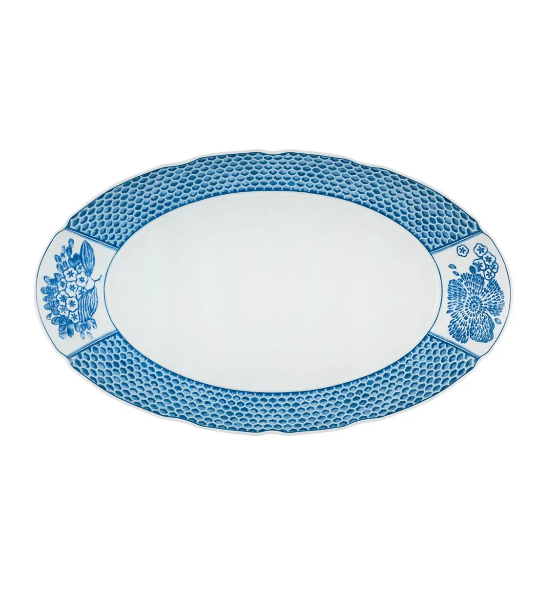 Coralina Porcelain Oval Platter in Blue and White - The Mayfair Hall