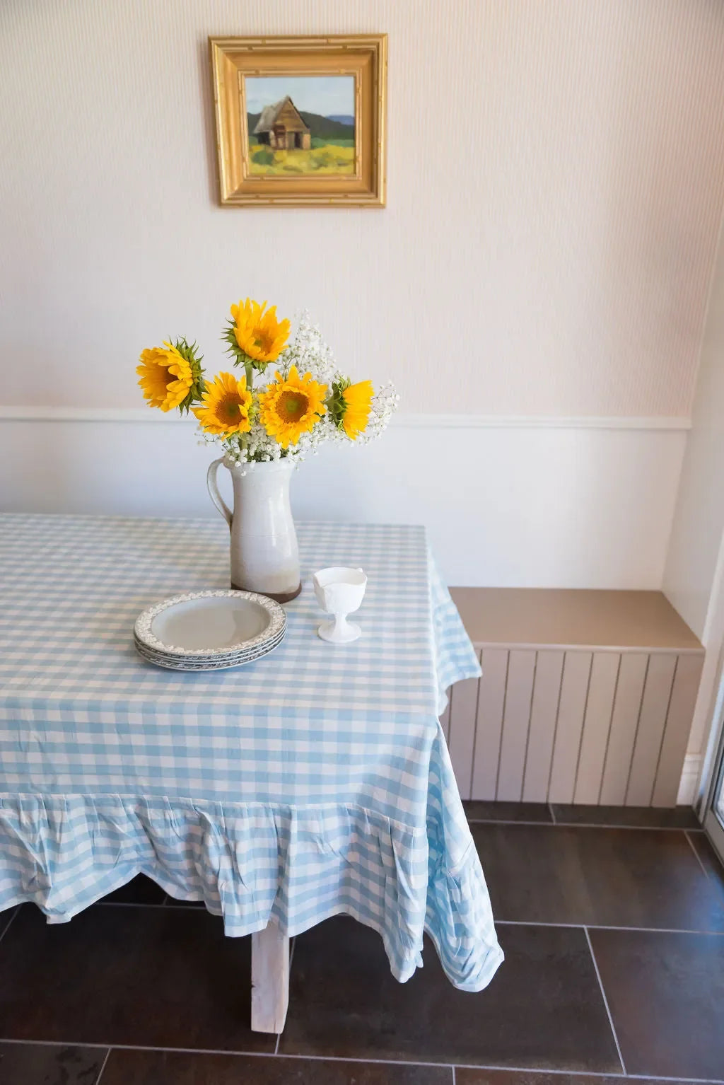Blue Ruffled Gingham Tablecloth - The Mayfair Hall