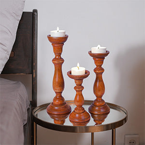 Tuli Mango Wood Candleholders – Medium Polish Set of 3