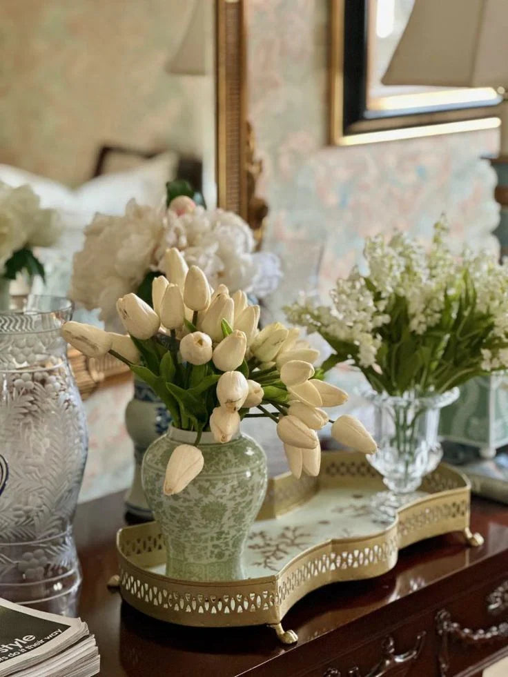 Floral Jar in Soft Green and White