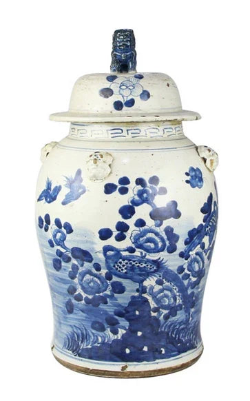 Extra Large Bird & Floral Antiqued Jar