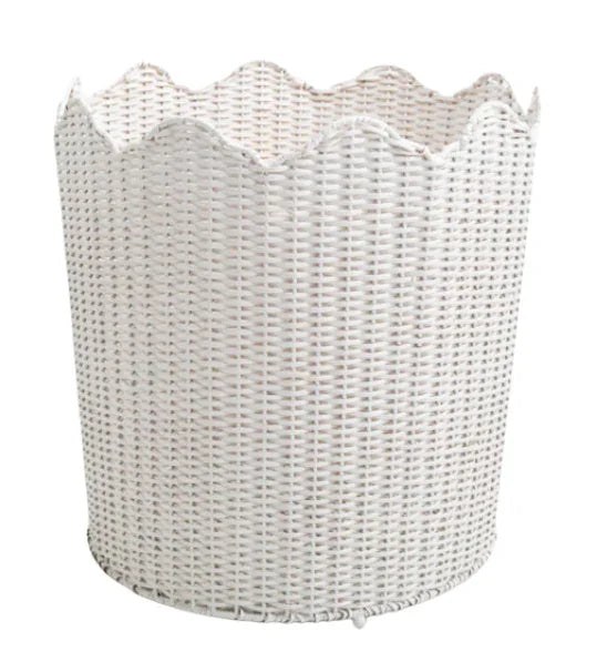 White Scalloped Wicker Planter - The Mayfair Hall