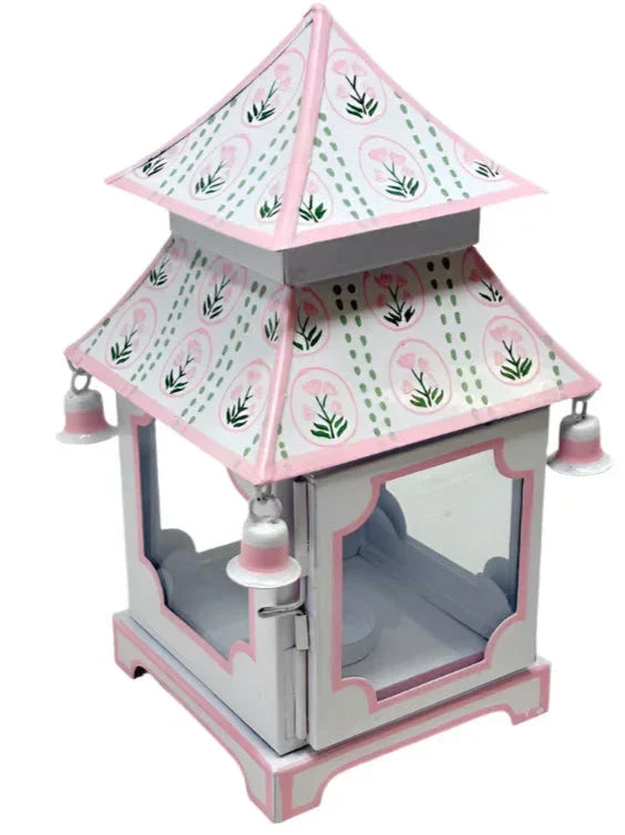 Pagoda Lantern in White and Pink with Tulip Design (3 Sizes) - The Mayfair Hall