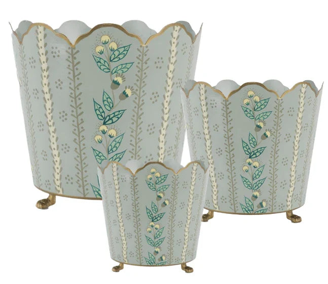 Green & Gold Floral Chinoiserie Planter (3 Sizes)