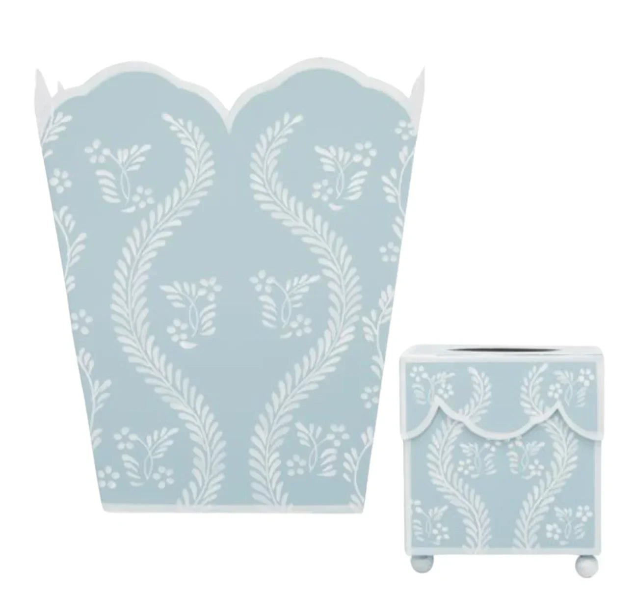 SKY BLUE SQUARE TRELLIS WASTEPAPER BASKET & TISSUE HOLDER - The Mayfair Hall