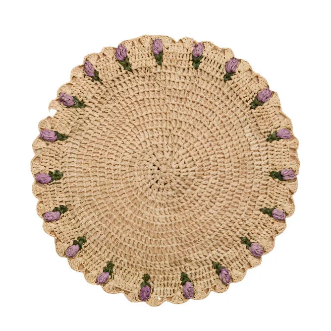 Tulip Floral Placemat – Hand-Crocheted Raffia – Spring Table Decor – Easter Table Setting – Handmade by Artisans in Madagascar - The Mayfair Hall