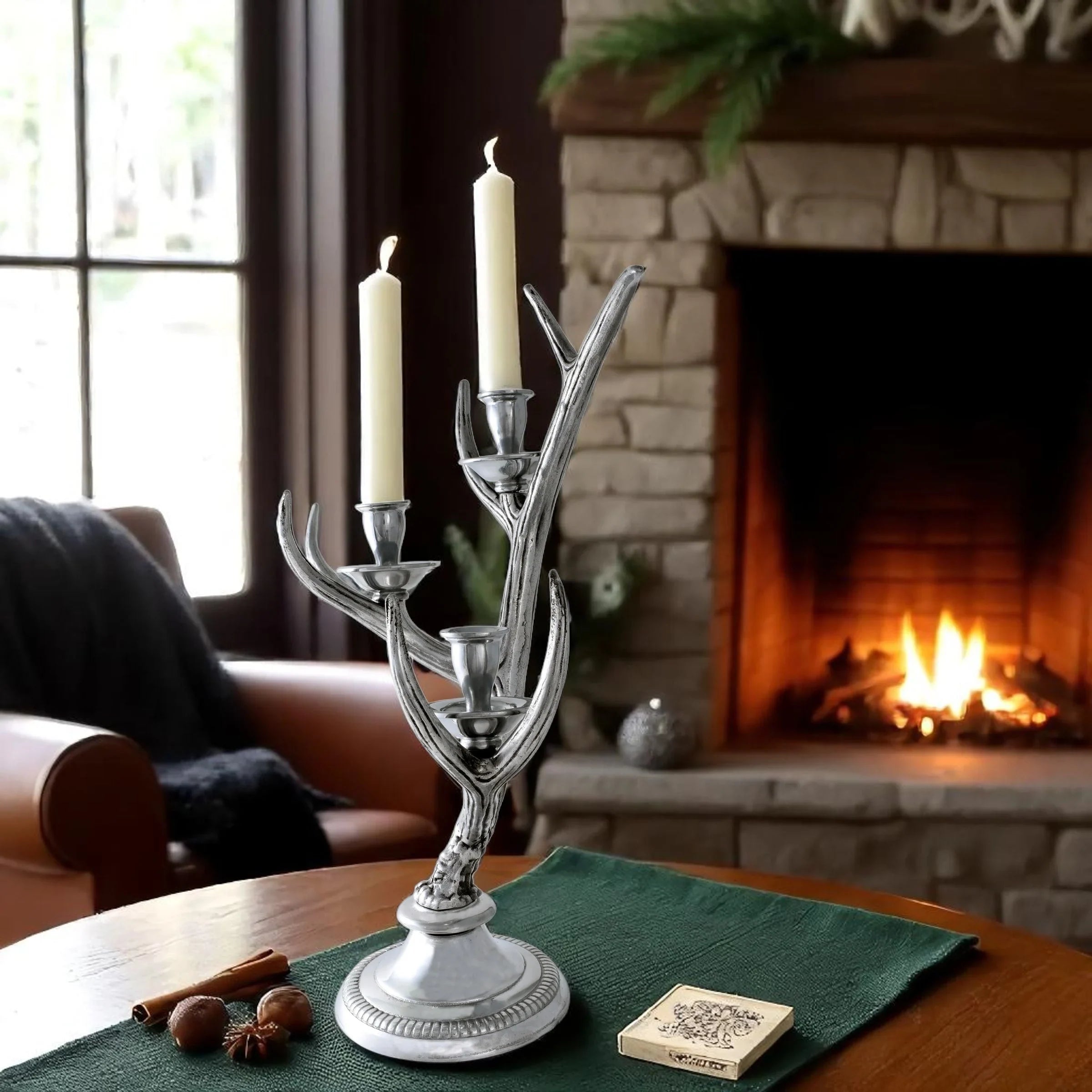 Three-Light Metal Antler Candlestick